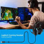 Cabo de Áudio USB para Auriculares Logitech G633 / G633s com Suporte a Chamadas / Iluminação do Auricular ZS0155, Comprimento do Cabo: 2m, Para Logitech G633 2m