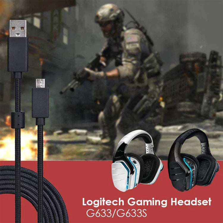 Cabo de Áudio USB para Auriculares Logitech G633 / G633s com Suporte a Chamadas / Iluminação do Auricular ZS0155, Comprimento do Cabo: 2m, Para Logitech G633 2m