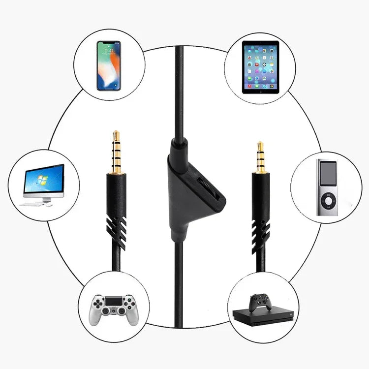 Cabo de Áudio para Auriculares com Controlo de Volume Macho para Macho 3,5mm Logitech Astro A10 / A40 / A30 ZS0175, Comprimento do Cabo: 2m, Para Logitech Astro A10 2m