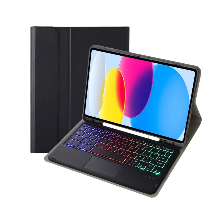 Para iPad 11 2025 / 10ª Geração 10.9 2022 Capa de Couro para Tablet com Teclado Tátil Bluetooth Retroiluminado com Textura de Pele de Carneiro e Slot para Caneta A10B-AS, A10B-AS