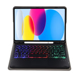 Para iPad 11 2025 / 10ª Geração 10.9 2022 Capa de Couro para Tablet com Teclado Tátil Bluetooth Retroiluminado com Textura de Pele de Carneiro e Slot para Caneta A10B-AS, A10B-AS