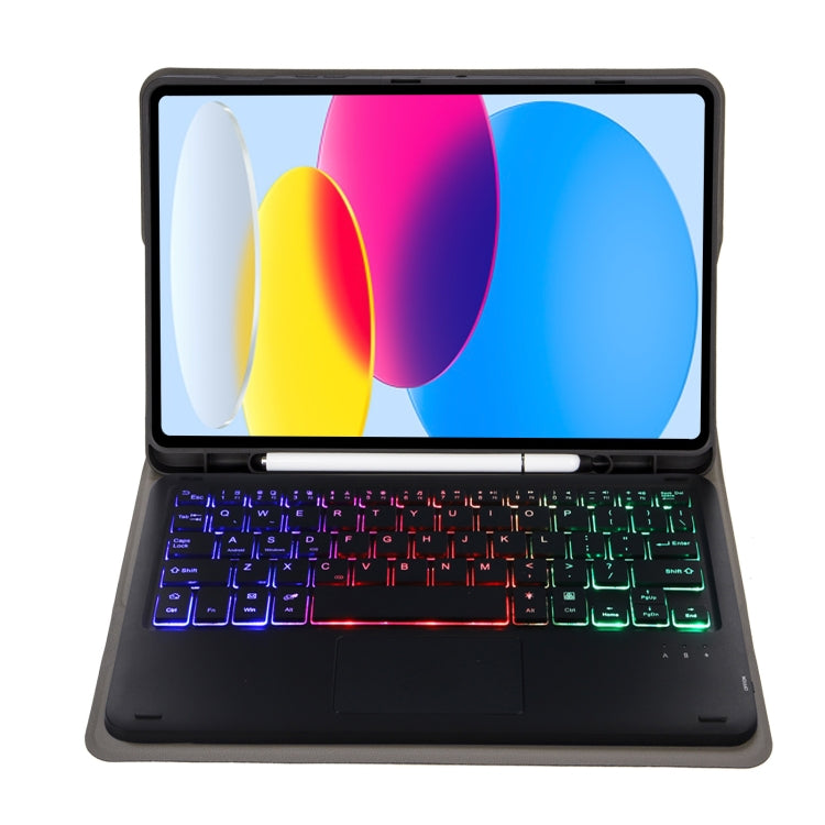 Para iPad 11 2025 / 10ª Geração 10.9 2022 Capa de Couro para Tablet com Teclado Tátil Bluetooth Retroiluminado com Textura de Pele de Carneiro e Slot para Caneta A10B-AS, A10B-AS