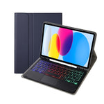 Para iPad 11 2025 / 10ª Geração 10.9 2022 Capa de Couro para Tablet com Teclado Tátil Bluetooth Retroiluminado com Textura de Pele de Carneiro e Slot para Caneta A10B-AS, A10B-AS