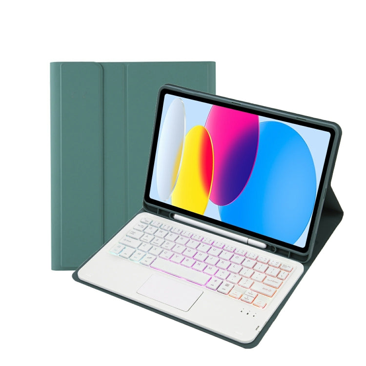 Para iPad 11 2025 / 10ª Geração 10.9 2022 Capa de Couro para Tablet com Teclado Tátil Bluetooth Retroiluminado com Textura de Pele de Carneiro e Slot para Caneta A10B-AS, A10B-AS