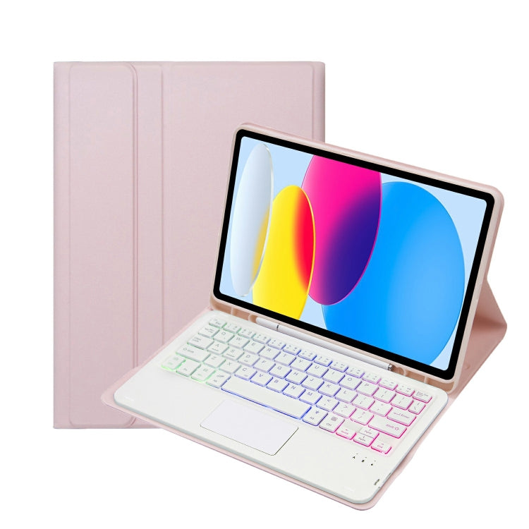 Para iPad 11 2025 / 10ª Geração 10.9 2022 Capa de Couro para Tablet com Teclado Tátil Bluetooth Retroiluminado com Textura de Pele de Carneiro e Slot para Caneta A10B-AS, A10B-AS