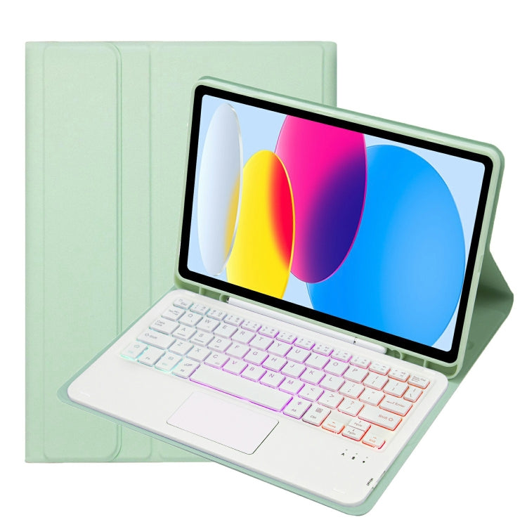 Para iPad 11 2025 / 10ª Geração 10.9 2022 Capa de Couro para Tablet com Teclado Tátil Bluetooth Retroiluminado com Textura de Pele de Carneiro e Slot para Caneta A10B-AS, A10B-AS