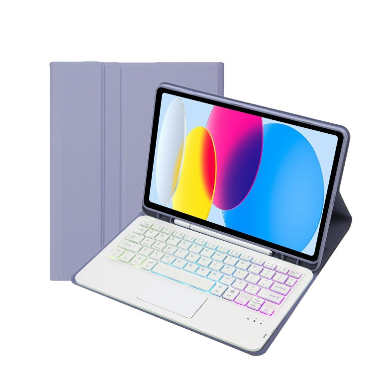 Para iPad 11 2025 / 10ª Geração 10.9 2022 Capa de Couro para Tablet com Teclado Tátil Bluetooth Retroiluminado com Textura de Pele de Carneiro e Slot para Caneta A10B-AS, A10B-AS