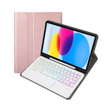 Para iPad 11 2025 / 10ª Geração 10.9 2022 Capa de Couro para Tablet com Teclado Tátil Bluetooth Retroiluminado com Textura de Pele de Carneiro e Slot para Caneta A10B-AS, A10B-AS