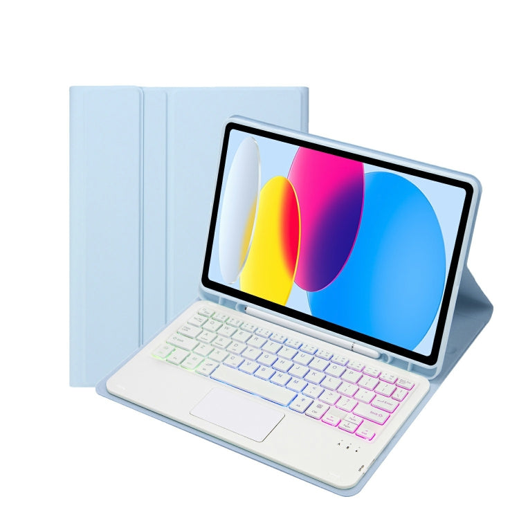 Para iPad 11 2025 / 10ª Geração 10.9 2022 Capa de Couro para Tablet com Teclado Tátil Bluetooth Retroiluminado com Textura de Pele de Carneiro e Slot para Caneta A10B-AS, A10B-AS