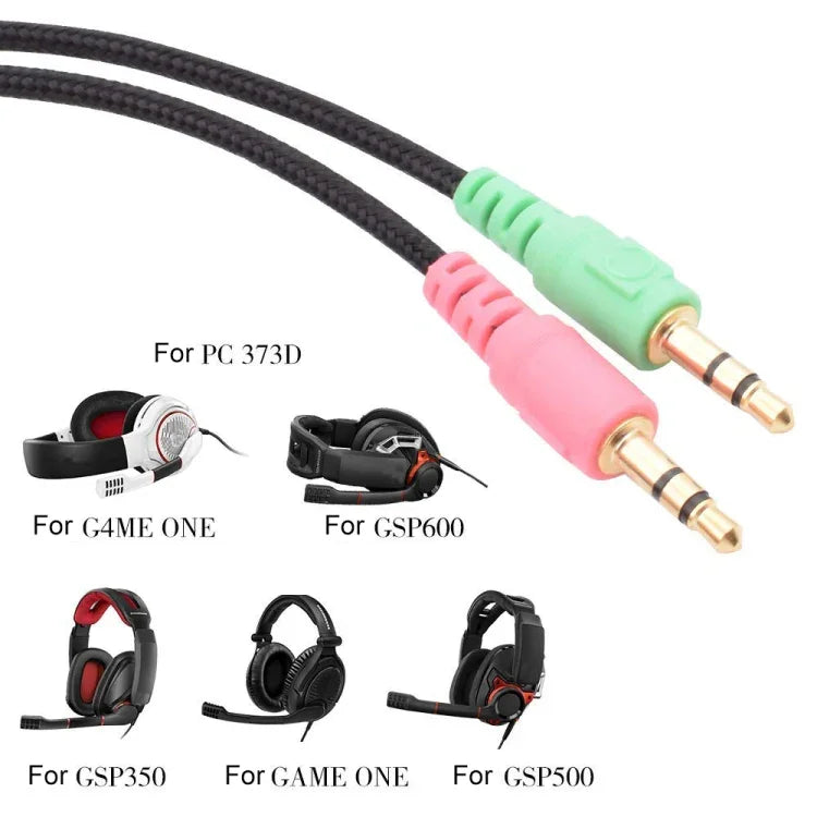 Cabo para Auriculares Gaming Versão PC para Sennheiser PC 373D GSP350 GSP500 GSP600 G4ME ONE GAME ZERO ZS0076, Versão PC