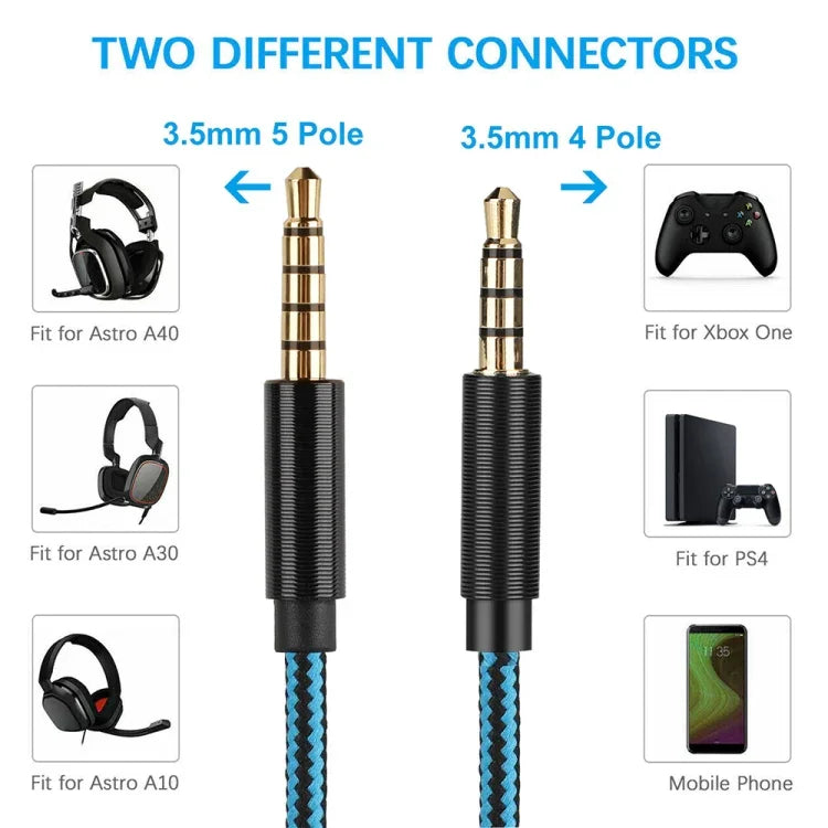 ZS0162 Cabo de Áudio para Headset Gaming Logitech Astro A10 A40 A30, Versão Reta