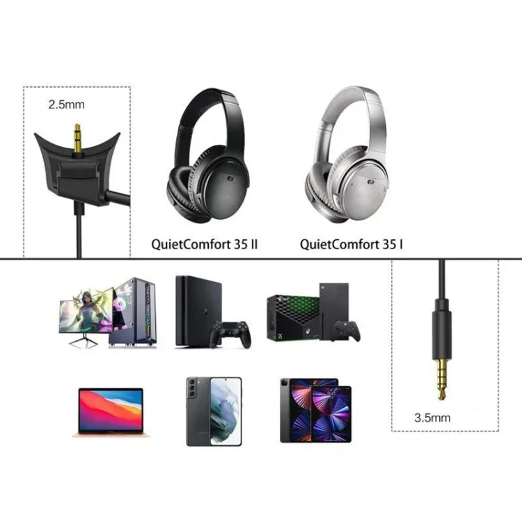 ZS0217 Cabo de Áudio para Headset Gaming com Cancelamento de Ruído para BOSE QC35I / QC35II