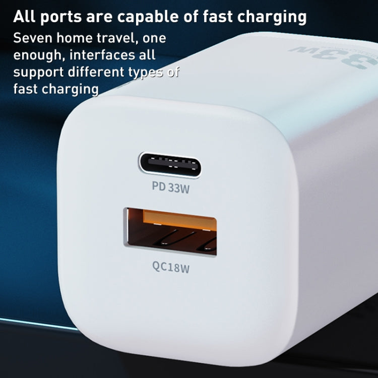 Carregador Rápido da Série de Energia WK WP-U140 33W USB+USB-C/Tipo-C, Especificações: Ficha EUA, 33W Ficha EUA
