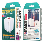 Carregador Rápido da Série de Energia WK WP-U140 33W USB+USB-C/Tipo-C, Especificações: Ficha EUA, 33W Ficha EUA
