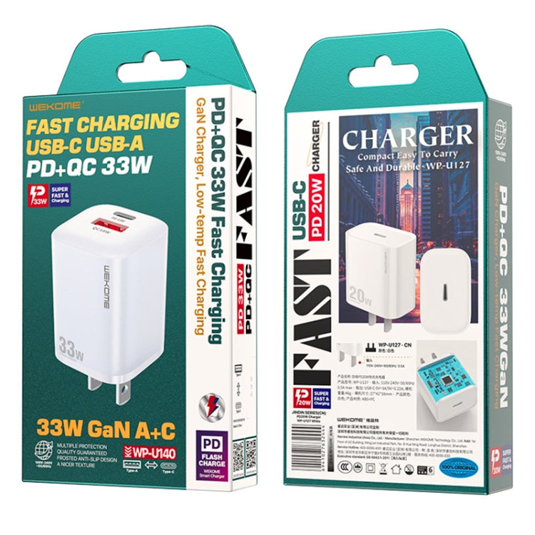 Carregador Rápido da Série de Energia WK WP-U140 33W USB+USB-C/Tipo-C, Especificações: Ficha EUA, 33W Ficha EUA