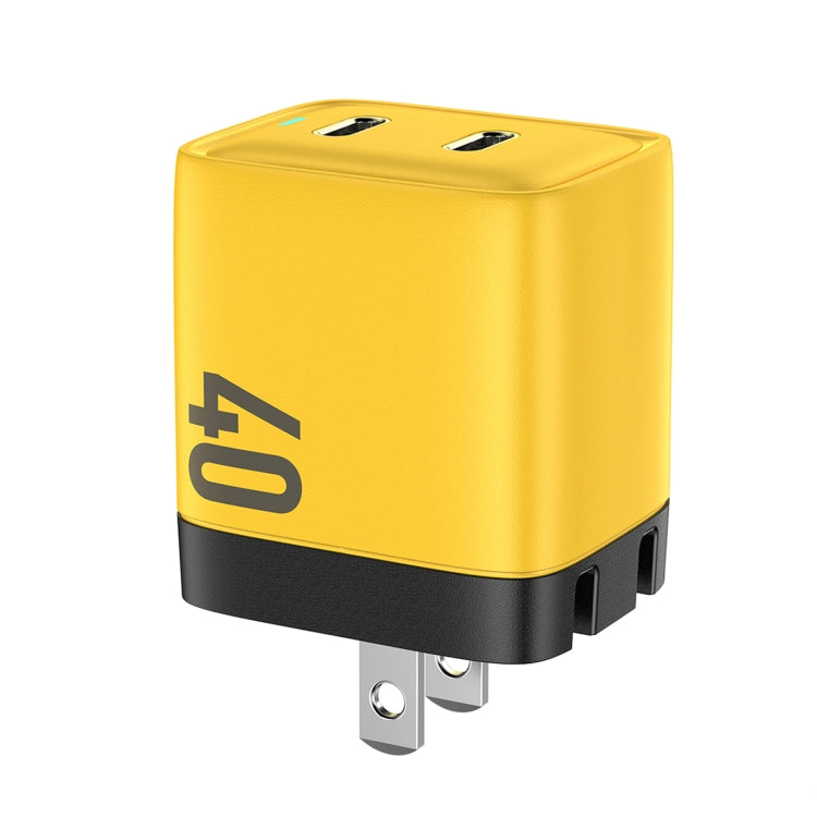 Carregador de Nitreto de Gálio com Dupla Interface USB-C/Tipo-C WK WP-U128 40W, Especificações: Ficha EUA, Ficha EUA