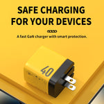 Carregador de Nitreto de Gálio com Dupla Interface USB-C/Tipo-C WK WP-U128 40W, Especificações: Ficha EUA, Ficha EUA