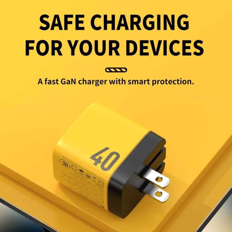 Carregador de Nitreto de Gálio com Dupla Interface USB-C/Tipo-C WK WP-U128 40W, Especificações: Ficha EUA, Ficha EUA