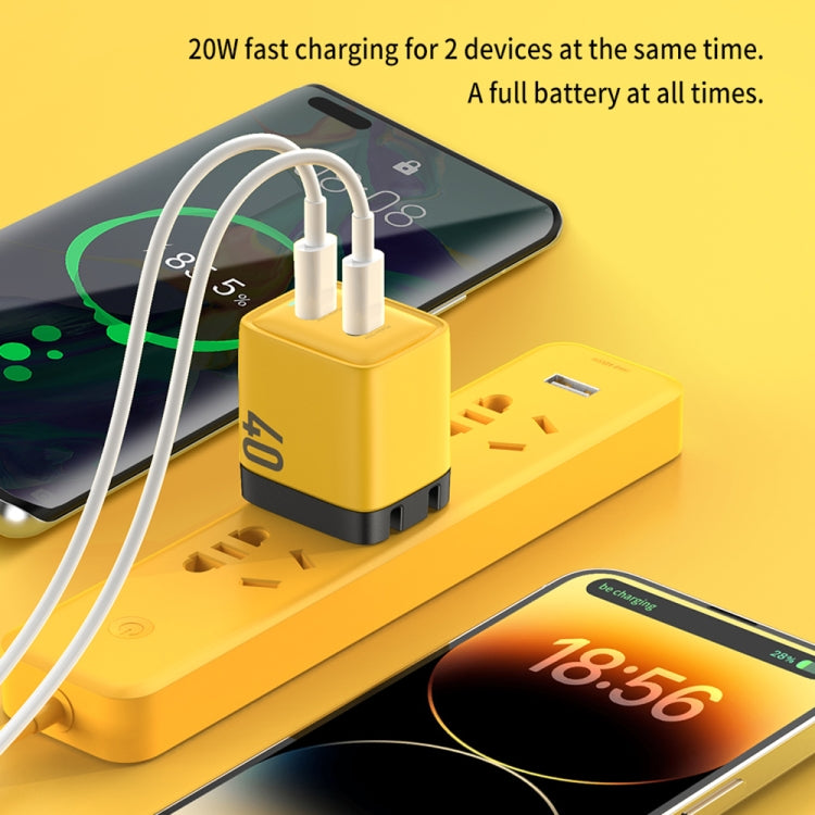 Carregador de Nitreto de Gálio com Dupla Interface USB-C/Tipo-C WK WP-U128 40W, Especificações: Ficha EUA, Ficha EUA