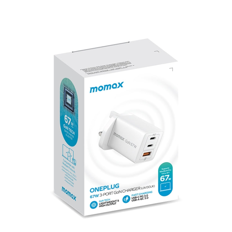 Adaptador de Energia de Carregamento Rápido MOMAX UM30 PD 67W, Ficha UK, Ficha UK