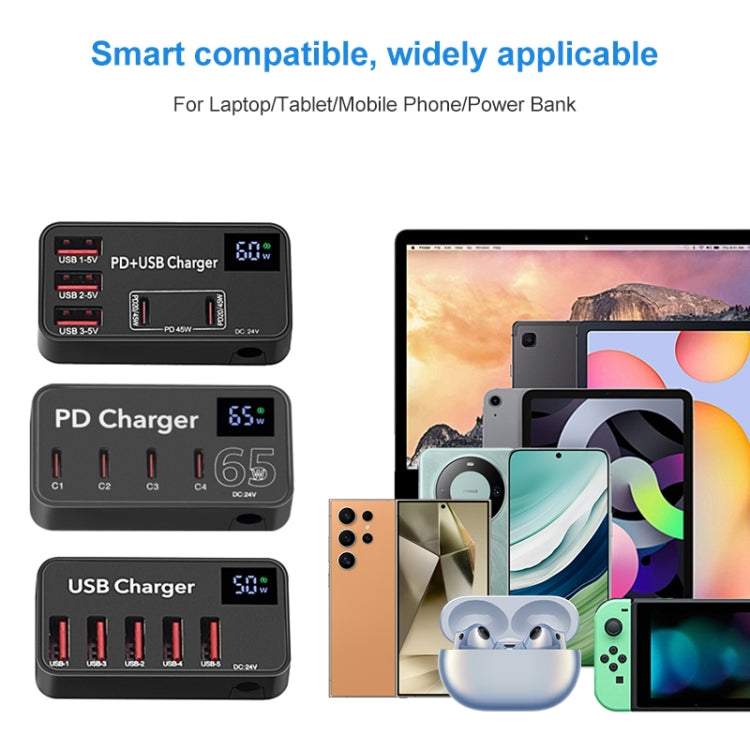 Carregador Rápido Multifuncional DC 12V 5 Portas USB com Ecrã Digital 988A
