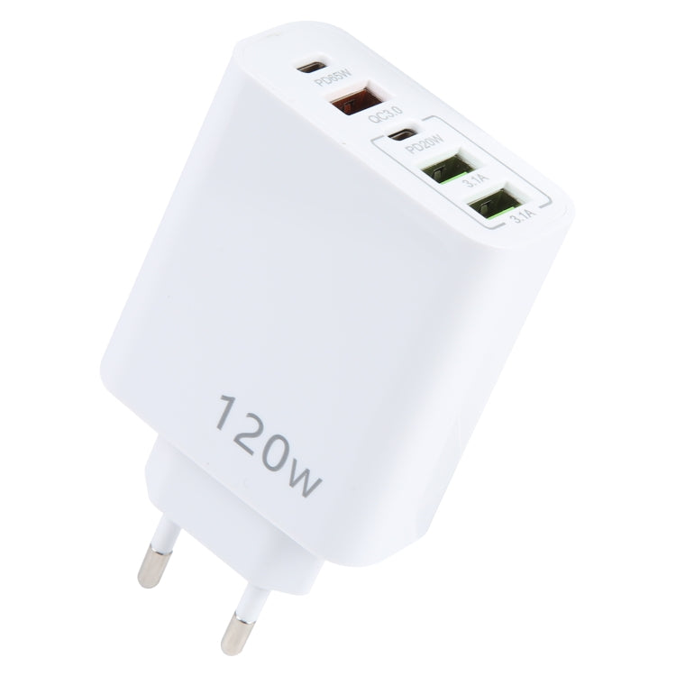 Carregador Multi Porta 120W Dual PD Type-C + 3 x USB, Ficha UE, Ficha UE