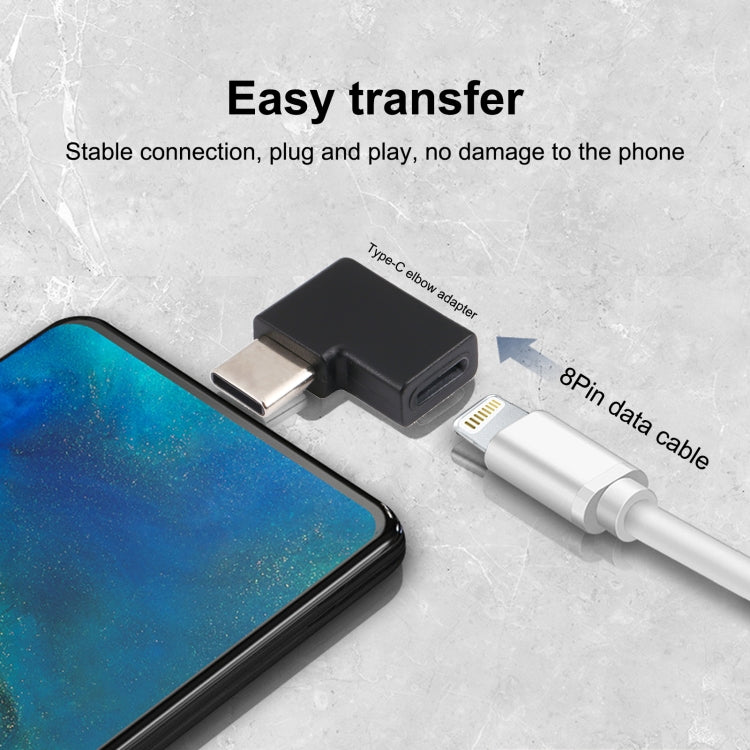 Adaptador de Carregamento USB-C / Tipo-C Macho para 8 Pinos Fêmea em Ângulo, USB-C / Tipo-C Macho para 8 Pinos Fêmea