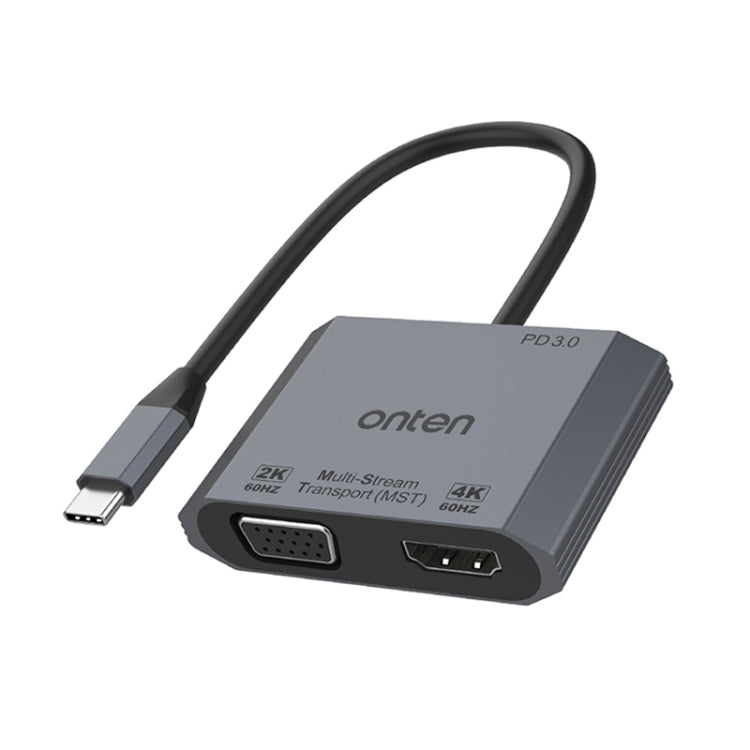 Conversor de vídeo rápido Onten M205 3 em 1 Type-C para HDMI+VGA+PD, M205