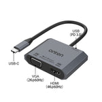 Conversor de vídeo rápido Onten M205 3 em 1 Type-C para HDMI+VGA+PD, M205