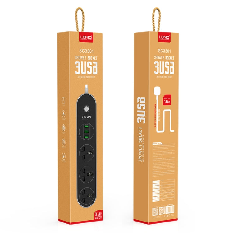 Tomada de viagem para casa e escritório LDNIO SC3301 com 3 portas USB, Comprimento do cabo: 1,6 m, Ficha US, SAS8610AUS, SAS8610BUS, SAS8610EU, SAS8610UK