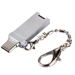 Adaptador Conector Mini USB 2.0 Fêmea para USB-C / Tipo-C Macho em Liga de Alumínio com Corrente
