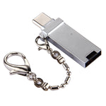 Adaptador Conector Mini USB 2.0 Fêmea para USB-C / Tipo-C Macho em Liga de Alumínio com Corrente