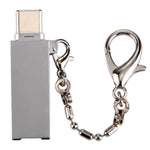 Adaptador Conector Mini USB 2.0 Fêmea para USB-C / Tipo-C Macho em Liga de Alumínio com Corrente