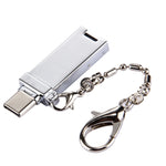 Adaptador Conector Mini USB 2.0 Fêmea para USB-C / Tipo-C Macho em Liga de Alumínio com Corrente