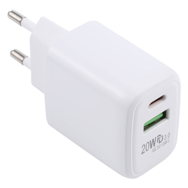 Carregador de Viagem LZ-215A+C 20W QC 3.0 USB + PD 3.0 USB-C / Type-C de Carregamento Rápido, Ficha EU, Ficha EU
