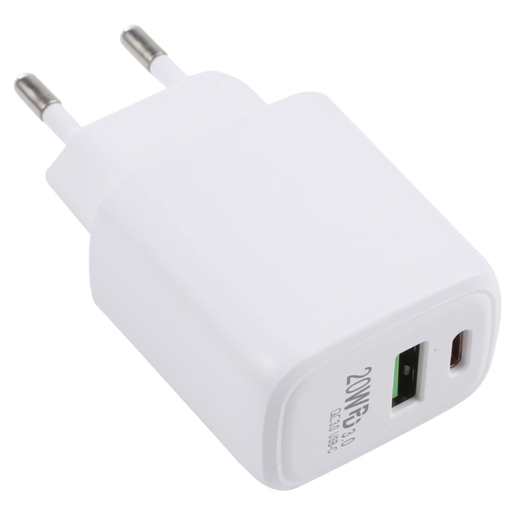 Carregador de Viagem LZ-215A+C 20W QC 3.0 USB + PD 3.0 USB-C / Type-C de Carregamento Rápido, Ficha EU, Ficha EU