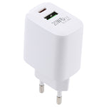 Carregador de Viagem LZ-215A+C 20W QC 3.0 USB + PD 3.0 USB-C / Type-C de Carregamento Rápido, Ficha EU, Ficha EU