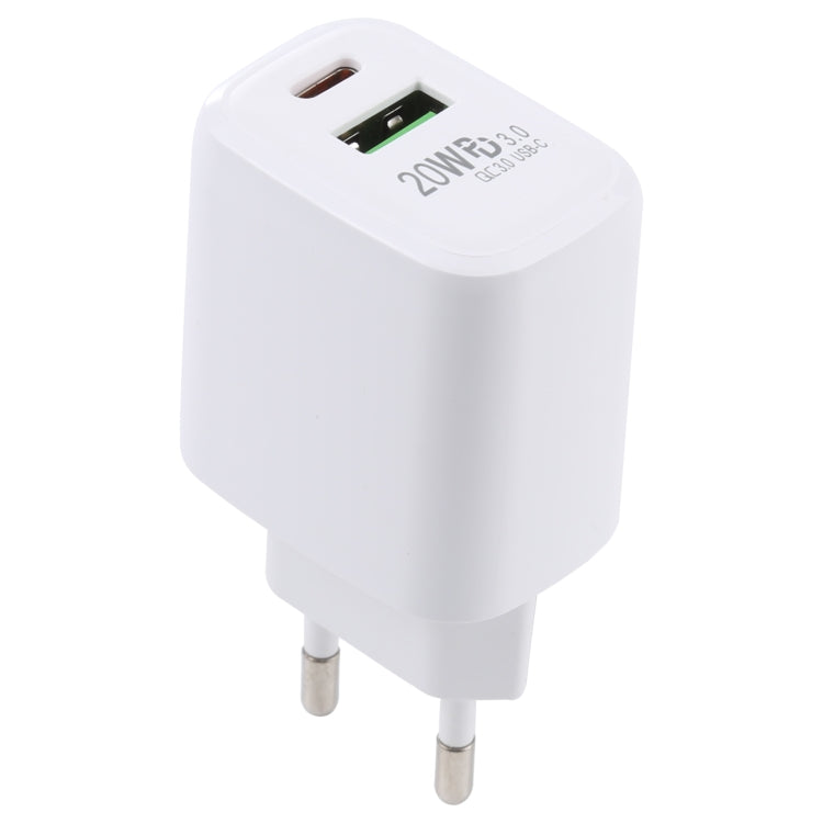 Carregador de Viagem LZ-215A+C 20W QC 3.0 USB + PD 3.0 USB-C / Type-C de Carregamento Rápido, Ficha EU, Ficha EU