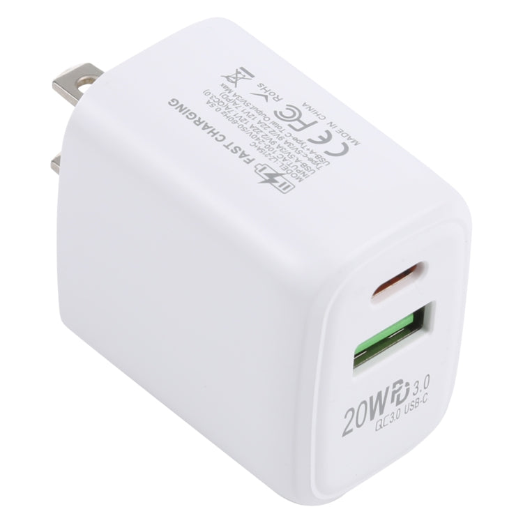 Carregador de Viagem LZ-215A+C 20W QC 3.0 USB + PD 3.0 USB-C / Type-C de Carregamento Rápido, Ficha US, Ficha US