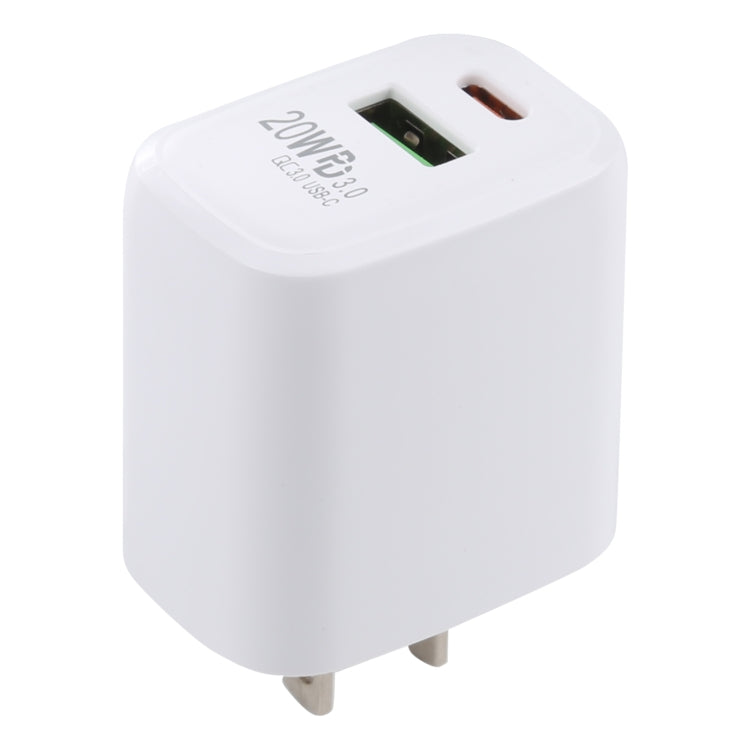 Carregador de Viagem LZ-215A+C 20W QC 3.0 USB + PD 3.0 USB-C / Type-C de Carregamento Rápido, Ficha US, Ficha US
