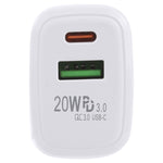 Carregador de Viagem LZ-215A+C 20W QC 3.0 USB + PD 3.0 USB-C / Type-C de Carregamento Rápido, Ficha US, Ficha US