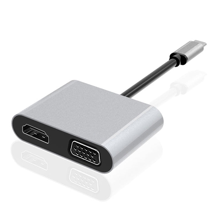 Estação de ancoragem HUB 2 em 1 multifunções USB-C / Tipo-C para HDMI+VGA
