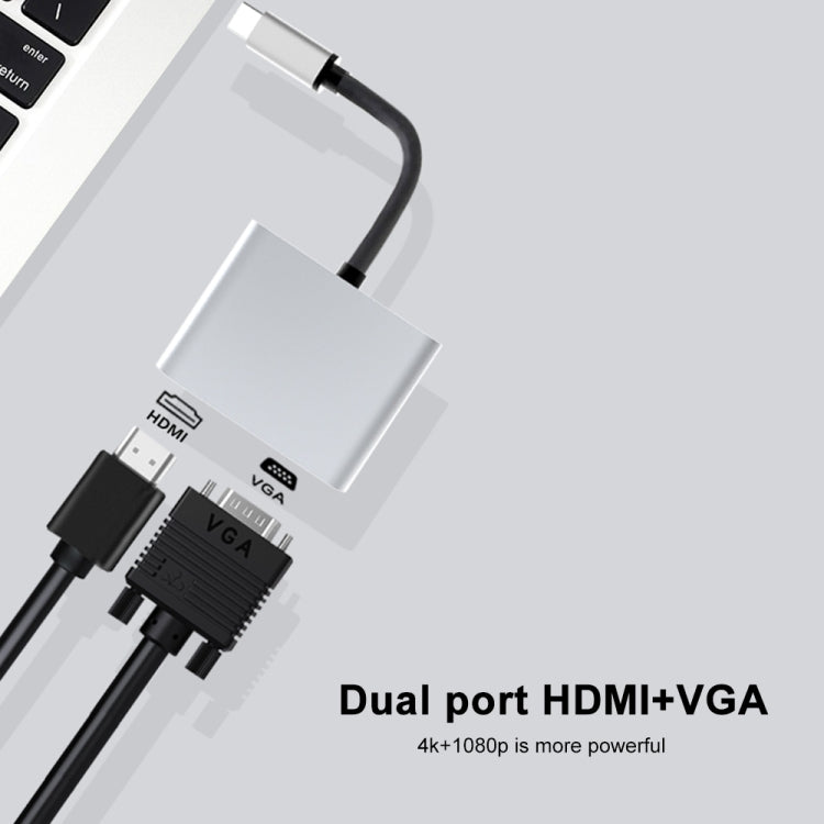 Estação de ancoragem HUB 2 em 1 multifunções USB-C / Tipo-C para HDMI+VGA