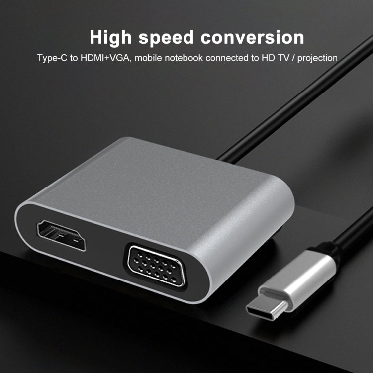Estação de ancoragem HUB 2 em 1 multifunções USB-C / Tipo-C para HDMI+VGA