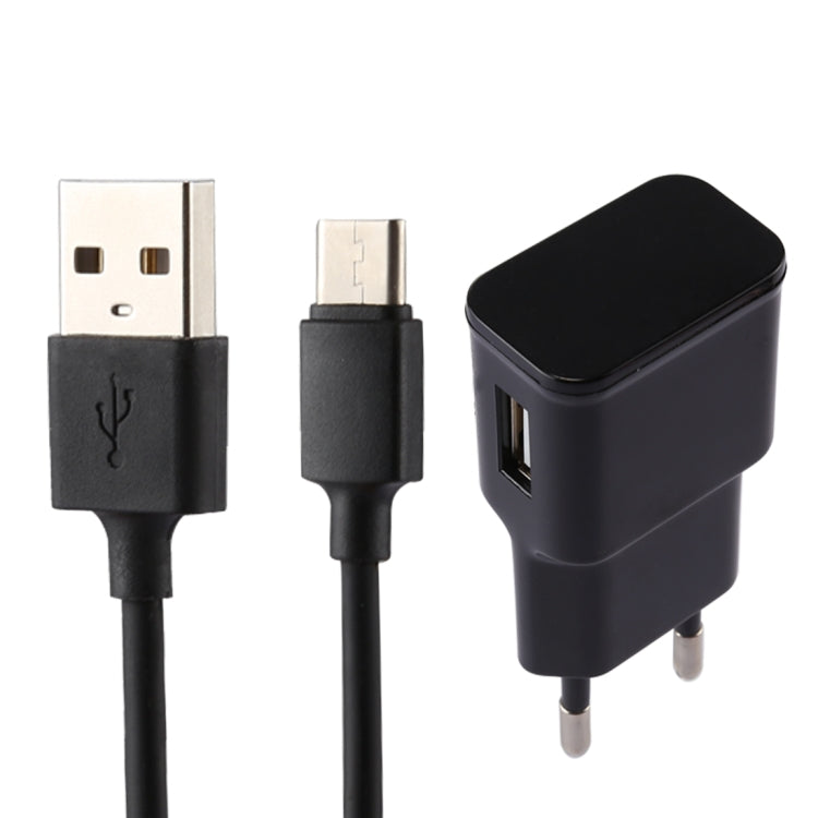 Carregador USB de Identificação Inteligente 5V 2.1A com Cabo de Carregamento USB para USB-C / Type-C de 1m, Ficha EU