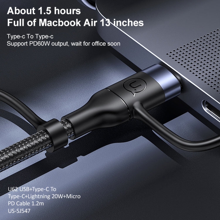 USAMS US-SJ547 U62 Cabo de Dados de Carregamento Rápido PD em Liga de Alumínio USB + Tipo-C / USB-C para Tipo-C / USB-C + 8 Pinos + Micro, Comprimento: 1,2m