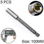 5 PCS Haste de Extensão para Broca Pistola de Ligação de Alta Magnetização com Cabeça Eléctrica 1/4, Comprimento: 100mm, Junta 100mm