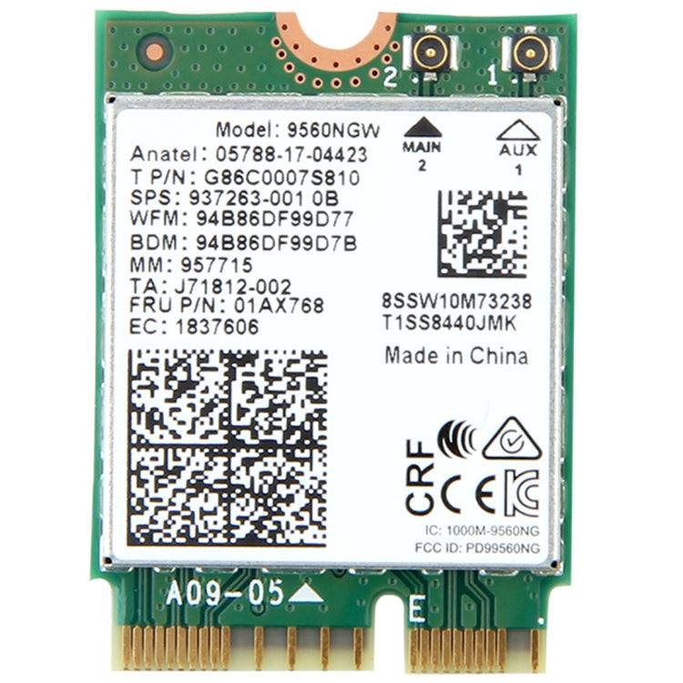 Placa WiFi Intel 9560NGW Banda Dupla 1,73Gbps NGFF Key E 802.11ac Bluetooth 5.0 para Portáteis Windows 10, 9560NGW Intel 9560ac