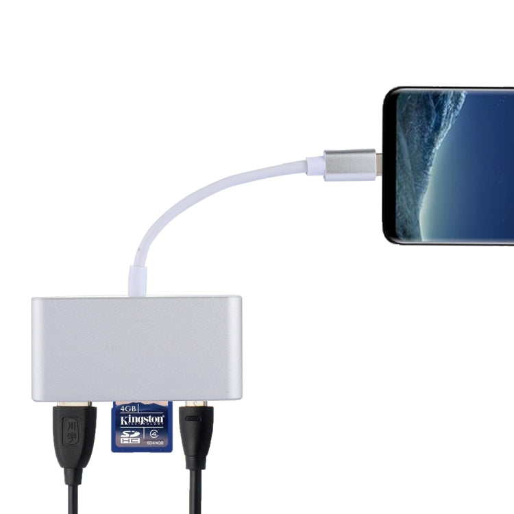 Leitor de Cartões Adaptador COMBO 5 em 1 Micro SD + SD + USB 3.0 + USB 2.0 + Micro USB para USB-C / Tipo-C OTG para Tablet, Smartphone, PC, 5 em 1 (Prateado), 5 em 1 (Dourado)