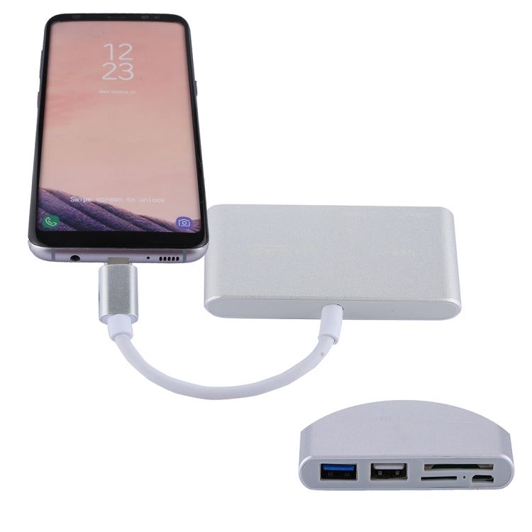 Leitor de Cartões Adaptador COMBO 5 em 1 Micro SD + SD + USB 3.0 + USB 2.0 + Micro USB para USB-C / Tipo-C OTG para Tablet, Smartphone, PC, 5 em 1 (Prateado), 5 em 1 (Dourado)